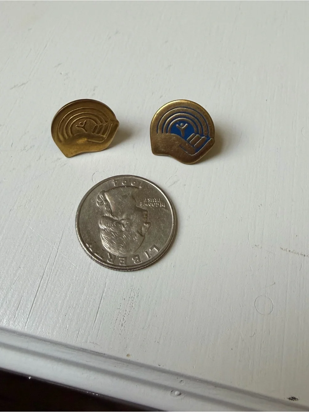 Vintage United Way YMCA Gold Tone Union Made AFL Lapel Hat Brooch Pin Set of 2